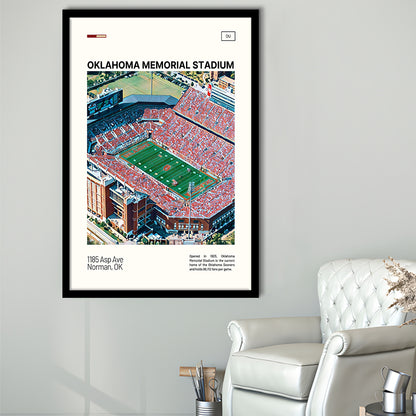 Oklahoma Memorial Stadium Print, Oklahoma Sooners Stadium Art, Gifts for him, Sport Art, Framed Art Print Wall Decor