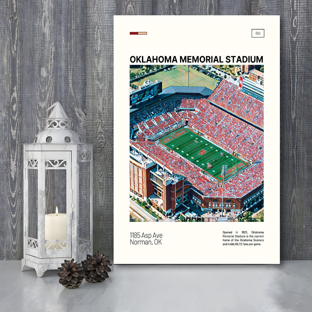 Oklahoma Memorial Stadium Print, Oklahoma Sooners Stadium Canvas Art, Fan Gifts, Sport Art, Canvas Print Wall Art