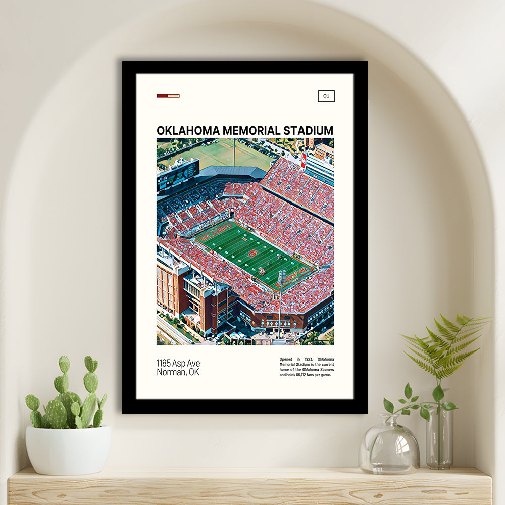 Oklahoma Memorial Stadium Print, Oklahoma Sooners Stadium Art, Gifts for him, Sport Art, Framed Art Print Wall Decor