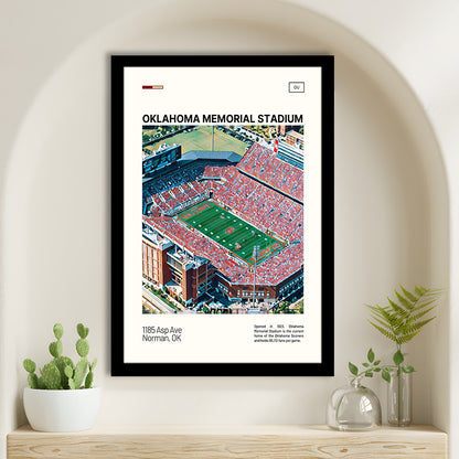 Oklahoma Memorial Stadium Print, Oklahoma Sooners Stadium Art, Gifts for him, Sport Art, Framed Art Print Wall Decor