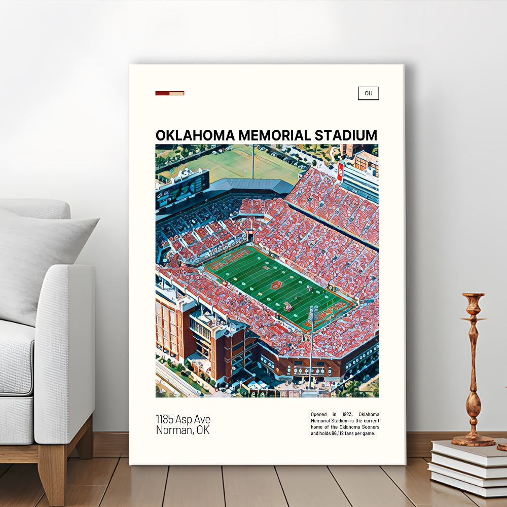 Oklahoma Memorial Stadium Print, Oklahoma Sooners Stadium Canvas Art, Fan Gifts, Sport Art, Canvas Print Wall Art