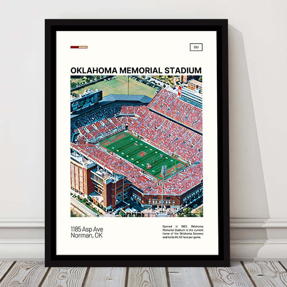 Oklahoma Memorial Stadium Print, Oklahoma Sooners Stadium Canvas Art, Man Cave Gift, Floating Framed Canvas Print Wall Art