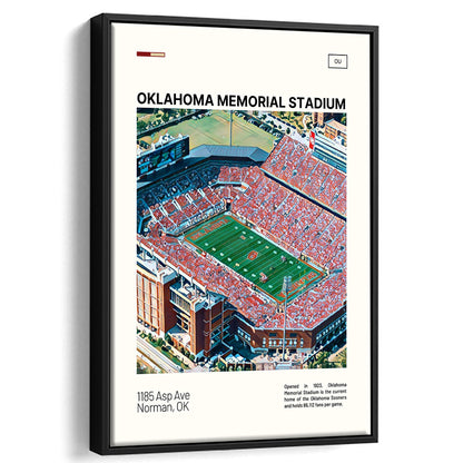 Oklahoma Memorial Stadium Print, Oklahoma Sooners Stadium Canvas Art, Man Cave Gift, Floating Framed Canvas Print Wall Art