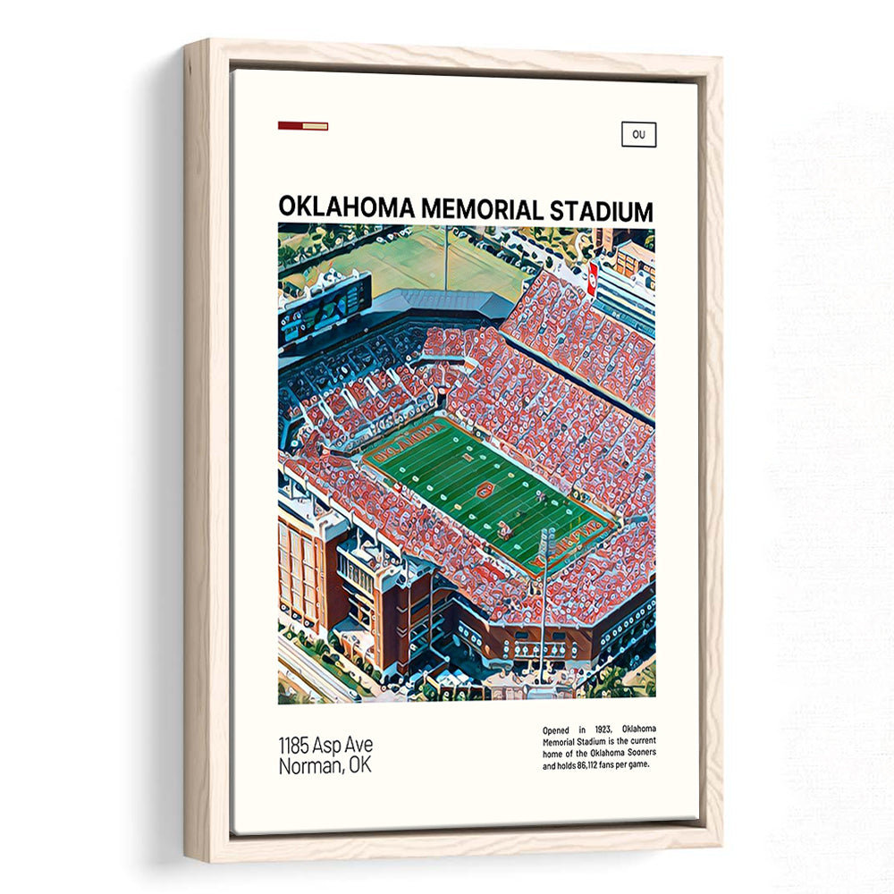 Oklahoma Memorial Stadium Print, Oklahoma Sooners Stadium Canvas Art, Man Cave Gift, Floating Framed Canvas Print Wall Art
