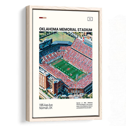 Oklahoma Memorial Stadium Print, Oklahoma Sooners Stadium Canvas Art, Man Cave Gift, Floating Framed Canvas Print Wall Art