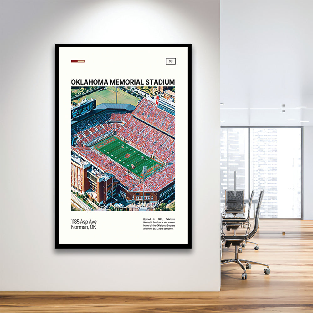 Oklahoma Memorial Stadium Print, Oklahoma Sooners Stadium Art, Gifts for him, Sport Art, Framed Art Print Wall Decor