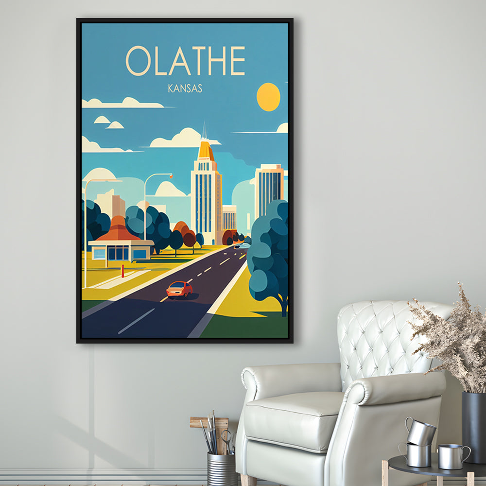 Olathe Kansas Retro Art Print, Olathe City Wall Art, Floating Framed Canvas Print, Framed Picture, Painting Canvas