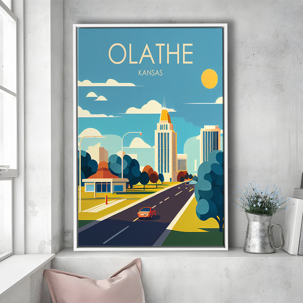 Olathe Kansas Retro Art Print, Olathe City Wall Art, Floating Framed Canvas Print, Framed Picture, Painting Canvas