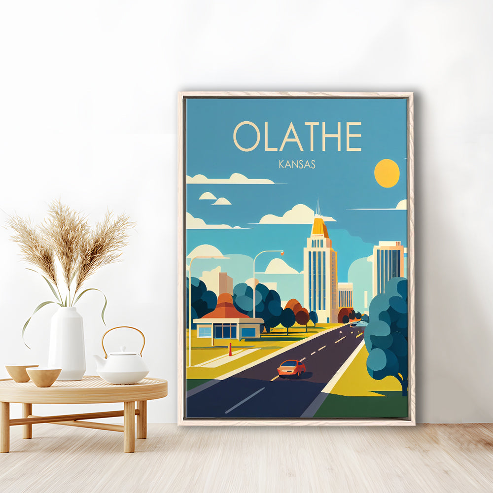 Olathe Kansas Retro Art Print, Olathe City Wall Art, Floating Framed Canvas Print, Framed Picture, Painting Canvas