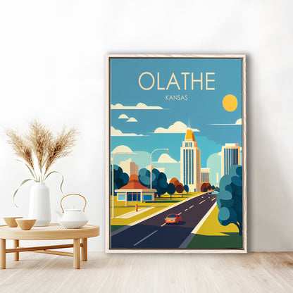 Olathe Kansas Retro Art Print, Olathe City Wall Art, Floating Framed Canvas Print, Framed Picture, Painting Canvas