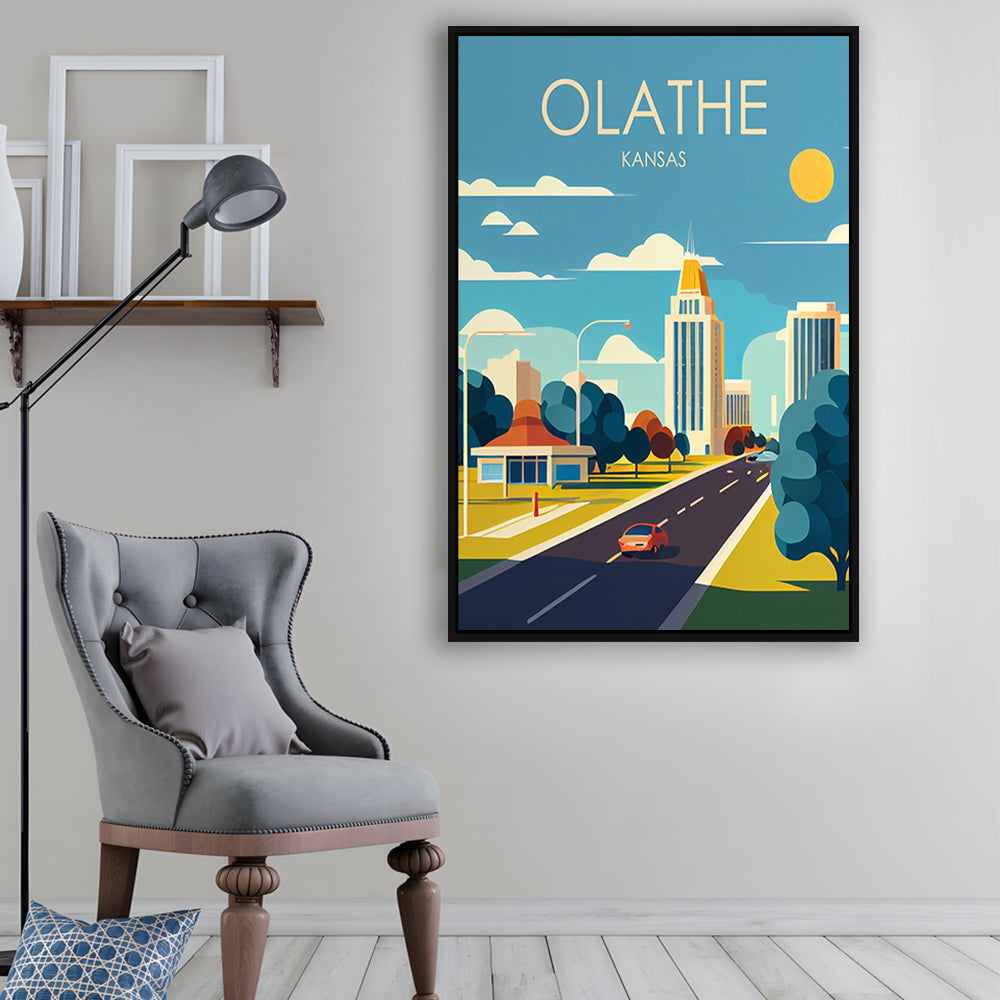 Olathe Kansas Retro Art Print, Olathe City Wall Art, Floating Framed Canvas Print, Framed Picture, Painting Canvas