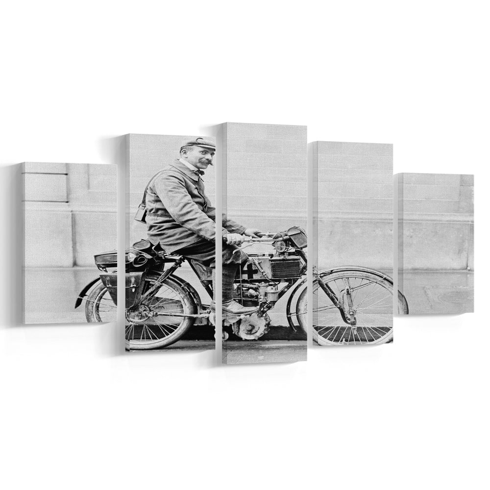 Old Motorcycle Print Garage Decor Black and White Art Victorian Photography, Mixed 5 Pieces Canvas Print