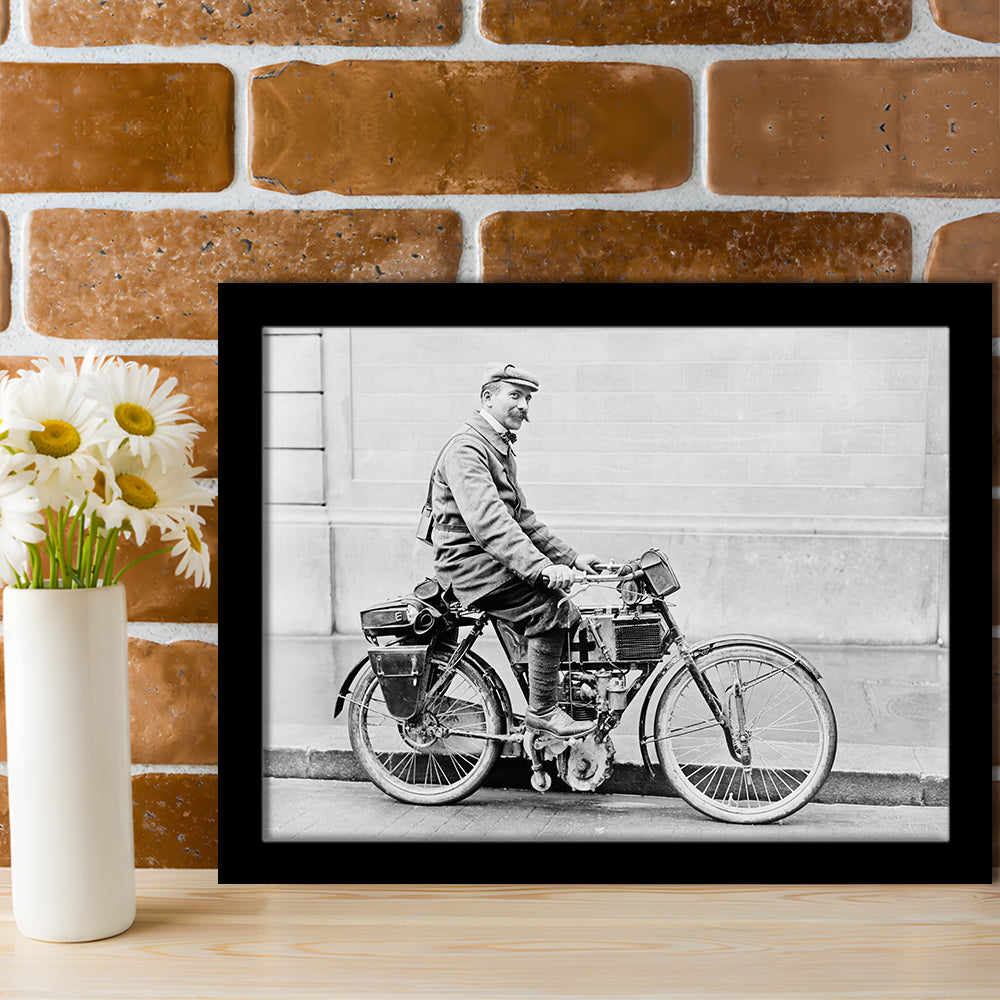 Old Motorcycle Print Garage Decor Black and White Art Victorian Photography, Framed Art Print Wall Decor