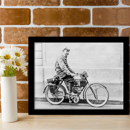Old Motorcycle Print Garage Decor Black and White Art Victorian Photography, Framed Art Print Wall Decor
