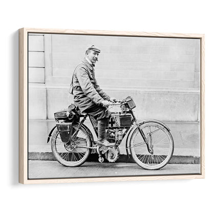 Old Motorcycle Print Garage Decor Black and White Art Victorian Photography, Floating Framed Canvas Print
