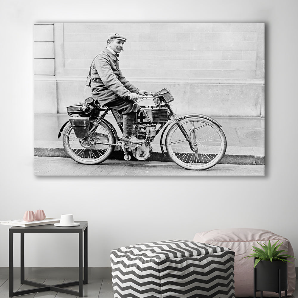 Old Motorcycle Print Garage Decor Black and White Art Victorian Photography, Canvas Print Wall Art Decor