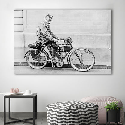Old Motorcycle Print Garage Decor Black and White Art Victorian Photography, Canvas Print Wall Art Decor