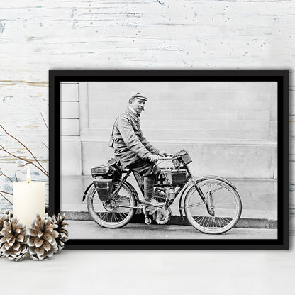 Old Motorcycle Print Garage Decor Black and White Art Victorian Photography, Floating Framed Canvas Print