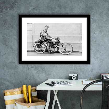 Old Motorcycle Print Garage Decor Black and White Art Victorian Photography, Framed Art Print White Border Wall Decor