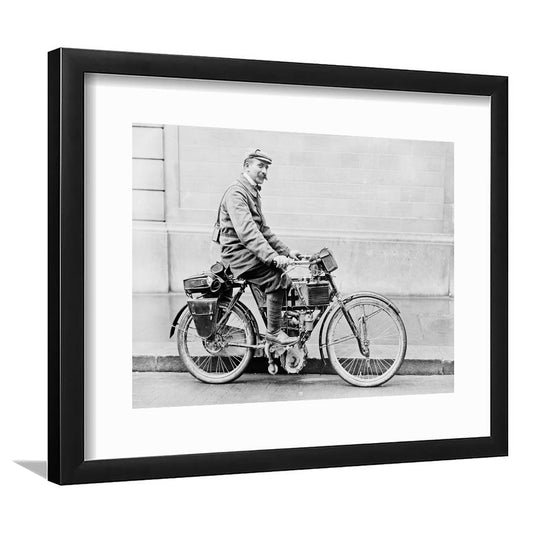 Old Motorcycle Print Garage Decor Black and White Art Victorian Photography, Framed Art Print White Border Wall Decor