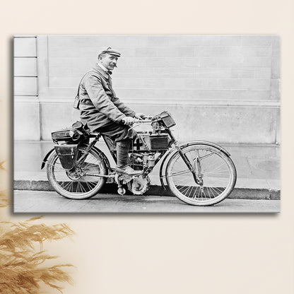 Old Motorcycle Print Garage Decor Black and White Art Victorian Photography, Canvas Print Wall Art Decor