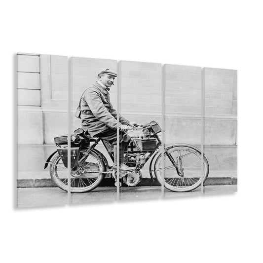 Old Motorcycle Print Garage Decor Black and White Art Victorian Photography, 5 Pieces Large Canvas Print