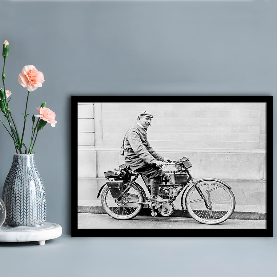 Old Motorcycle Print Garage Decor Black and White Art Victorian Photography, Framed Art Print Wall Decor