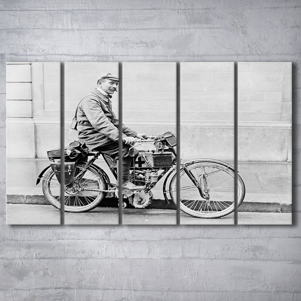 Old Motorcycle Print Garage Decor Black and White Art Victorian Photography, 5 Pieces Large Canvas Print