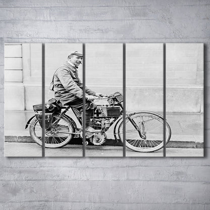 Old Motorcycle Print Garage Decor Black and White Art Victorian Photography, 5 Pieces Large Canvas Print