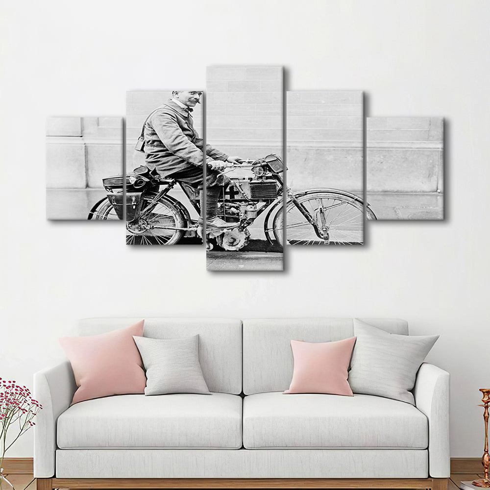 Old Motorcycle Print Garage Decor Black and White Art Victorian Photography, Mixed 5 Pieces Canvas Print