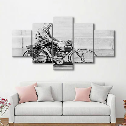 Old Motorcycle Print Garage Decor Black and White Art Victorian Photography, Mixed 5 Pieces Canvas Print