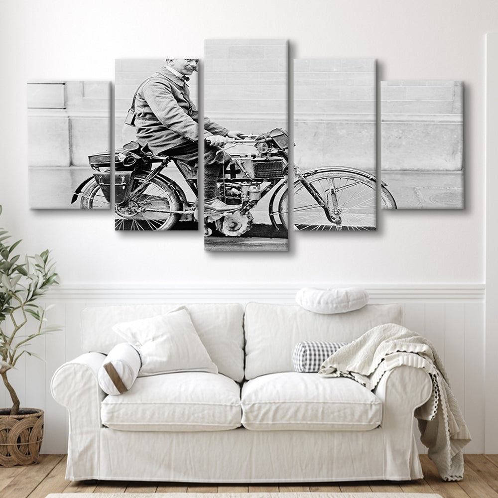 Old Motorcycle Print Garage Decor Black and White Art Victorian Photography, Mixed 5 Pieces Canvas Print