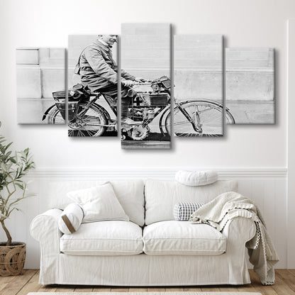 Old Motorcycle Print Garage Decor Black and White Art Victorian Photography, Mixed 5 Pieces Canvas Print