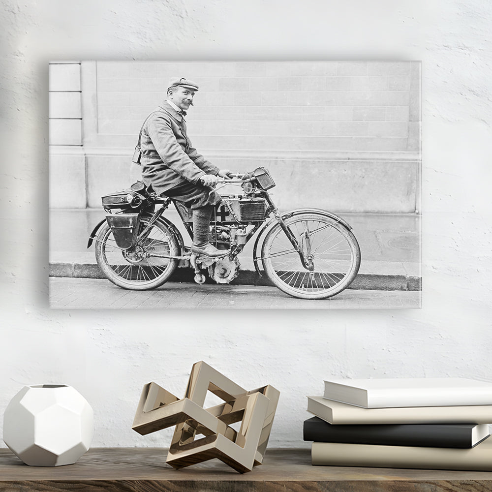 Old Motorcycle Print Garage Decor Black and White Art Victorian Photography, Canvas Print Wall Art Decor