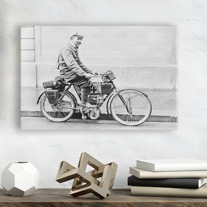 Old Motorcycle Print Garage Decor Black and White Art Victorian Photography, Canvas Print Wall Art Decor