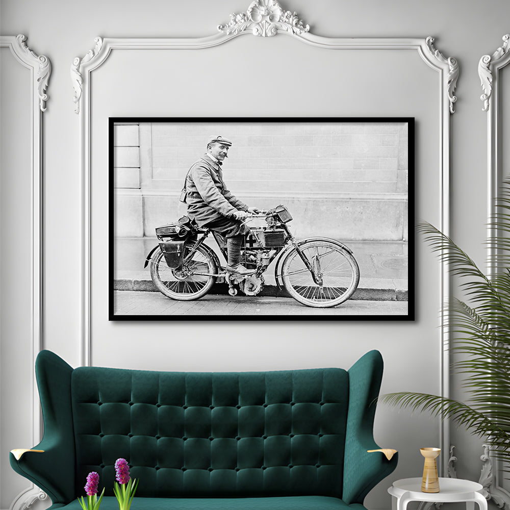 Old Motorcycle Print Garage Decor Black and White Art Victorian Photography, Framed Art Print Wall Decor