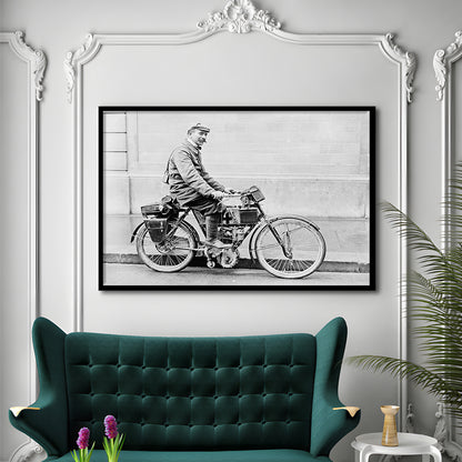Old Motorcycle Print Garage Decor Black and White Art Victorian Photography, Framed Art Print Wall Decor