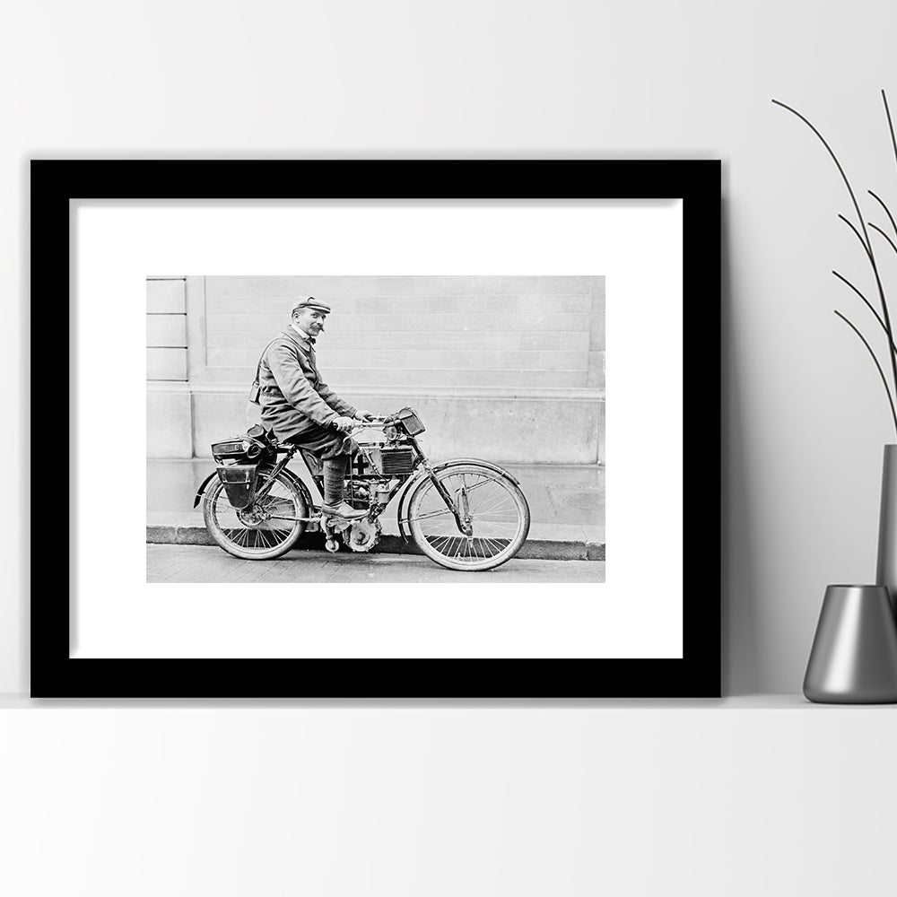 Old Motorcycle Print Garage Decor Black and White Art Victorian Photography, Framed Art Print White Border Wall Decor