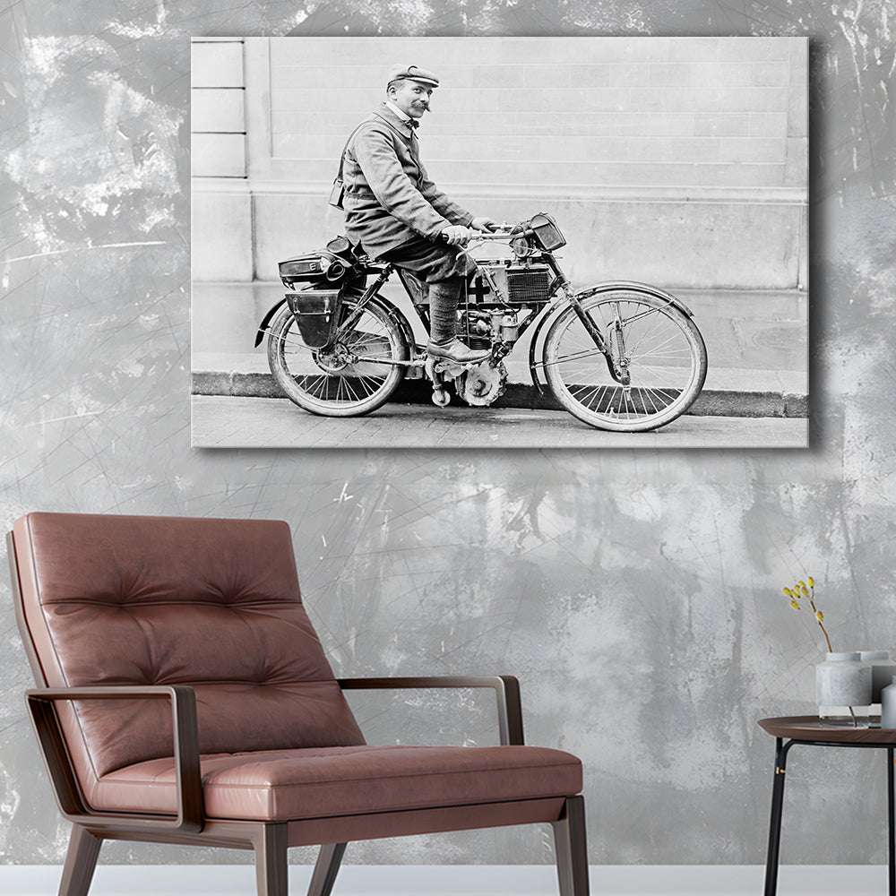 Old Motorcycle Print Garage Decor Black and White Art Victorian Photography, Canvas Print Wall Art Decor
