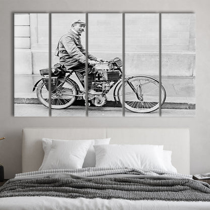 Old Motorcycle Print Garage Decor Black and White Art Victorian Photography, 5 Pieces Large Canvas Print