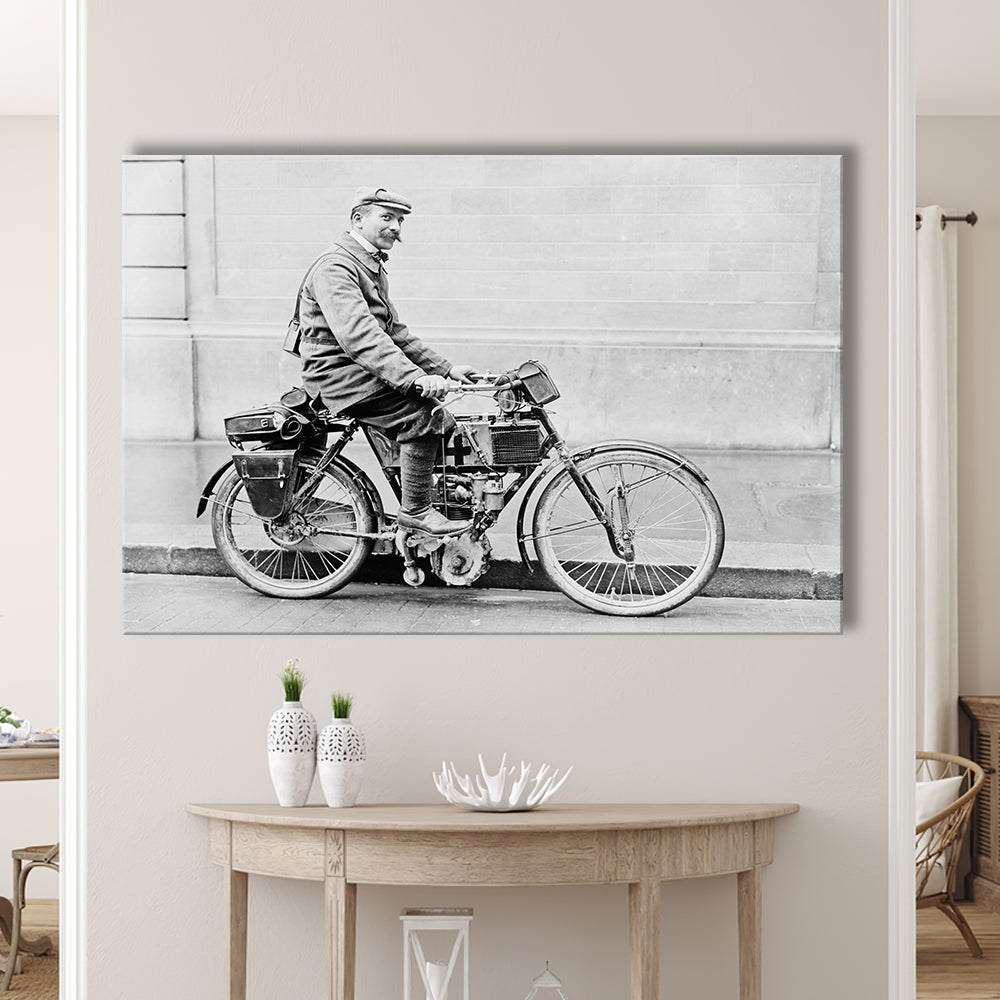Old Motorcycle Print Garage Decor Black and White Art Victorian Photography, Canvas Print Wall Art Decor