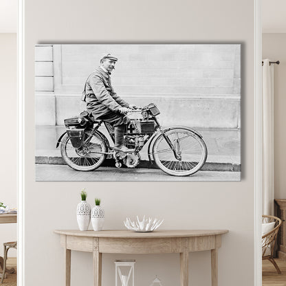 Old Motorcycle Print Garage Decor Black and White Art Victorian Photography, Canvas Print Wall Art Decor