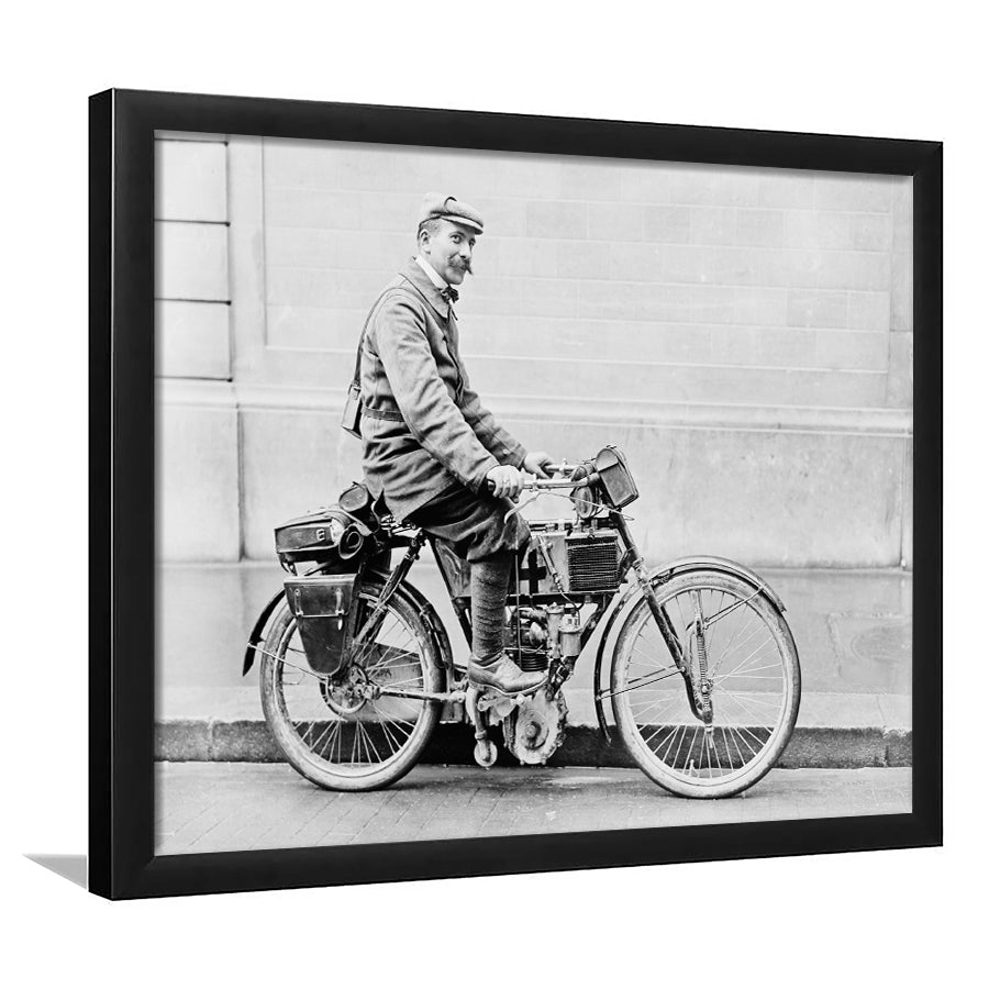 Old Motorcycle Print Garage Decor Black and White Art Victorian Photography, Framed Art Print Wall Decor