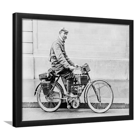 Old Motorcycle Print Garage Decor Black and White Art Victorian Photography, Framed Art Print Wall Decor