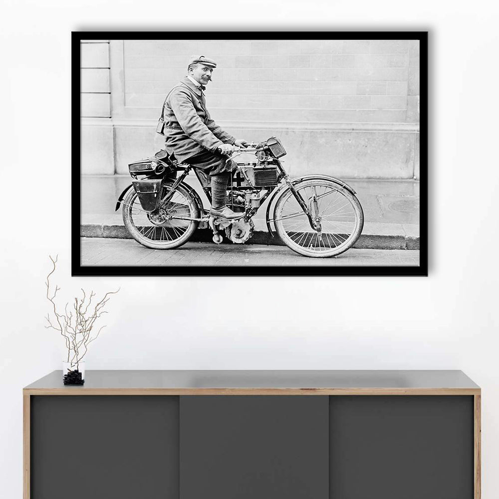 Old Motorcycle Print Garage Decor Black and White Art Victorian Photography, Framed Art Print Wall Decor