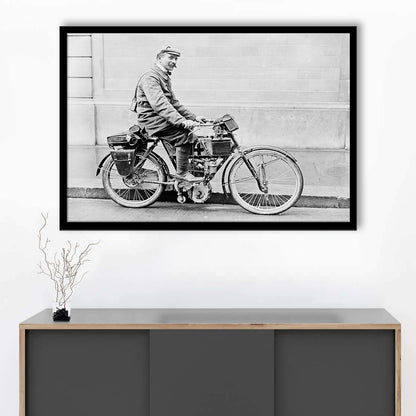 Old Motorcycle Print Garage Decor Black and White Art Victorian Photography, Framed Art Print Wall Decor