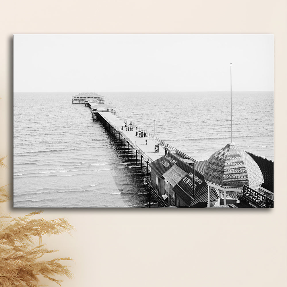 Old Orchard Beach Pier Black and White Art Ocean Photography Coastal Wall Art, Canvas Print Wall Art Decor