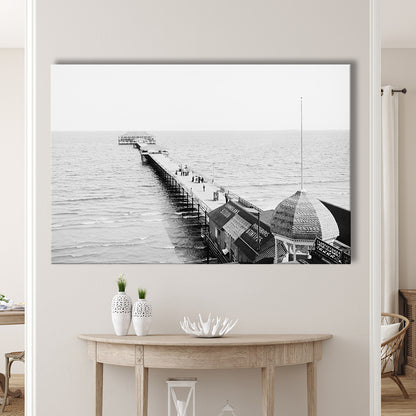 Old Orchard Beach Pier Black and White Art Ocean Photography Coastal Wall Art, Canvas Print Wall Art Decor