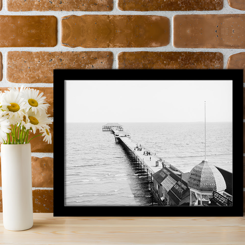 Old Orchard Beach Pier Black and White Art Ocean Photography Coastal Wall Art, Framed Art Print Wall Decor
