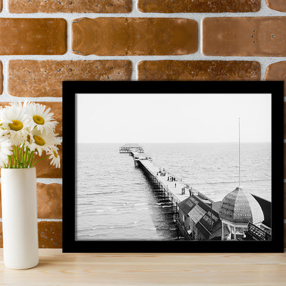 Old Orchard Beach Pier Black and White Art Ocean Photography Coastal Wall Art, Framed Art Print Wall Decor